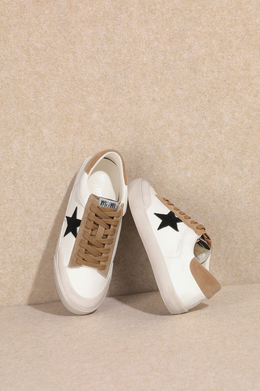 Mi.iM Harbor Rubber Sole Lace-up Glitter Leather Star Sneakers