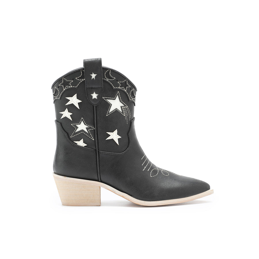 Mi.iM Valeria Chunky Heel Pull-on Pointed Toe Western Embroidered Ankle Boots